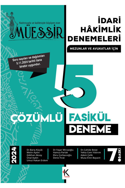 Kuram Yayınları Müessir İdari Hakimlik Denemeleri-2024 Çözümlü 5 Deneme / Kolektif / 9786259795522