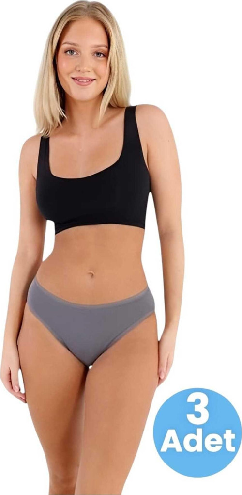 Kadın Pamuklu Penye Süprem Kumaş Bikini Külot Kadın Bikini Külot 3 Adet Gri 2XL-3XL