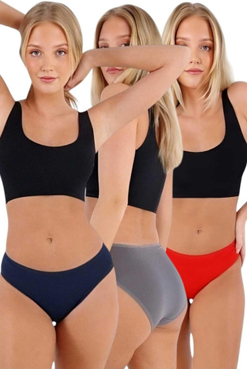 Kadın Pamuklu Penye Süprem Kumaş Bikini Külot Kadın Bikini Külot 3 Renk Lacivert - Gri - Kırmızı 2XL-3XL