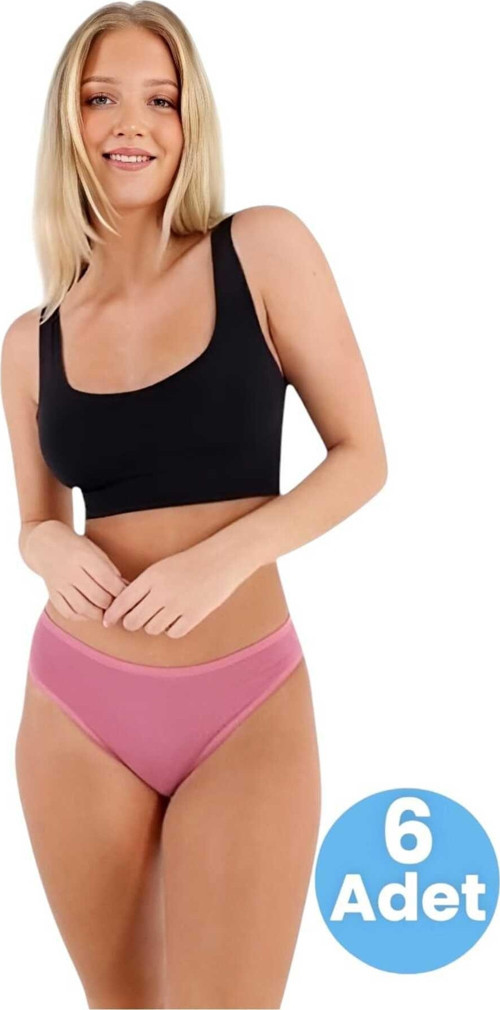 Kadın Pamuklu Penye Süprem Kumaş Bikini Külot Kadın Bikini Külot 6 Adet Gül Kurusu 2XL-3XL