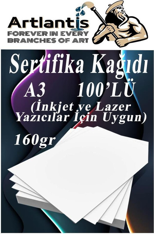 A3 Sertifika Kağıdı Kalın 100 Adet Gramajlı Fotokopi Kağıdı 160 gr Tüm Yazıcılara Uyumlu 29.7x42 cm Kalın Baskı Kağıdı
