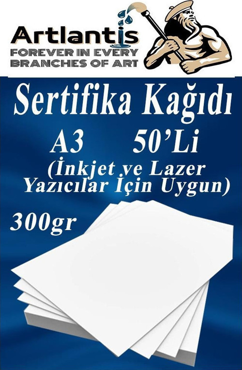 A3 Sertifika Kağıdı Kalın 50 Adet Gramajlı Fotokopi Kağıdı 300 gr Tüm Yazıcılara Uyumlu 29.7x42 cm Kalın Baskı Kağıdı