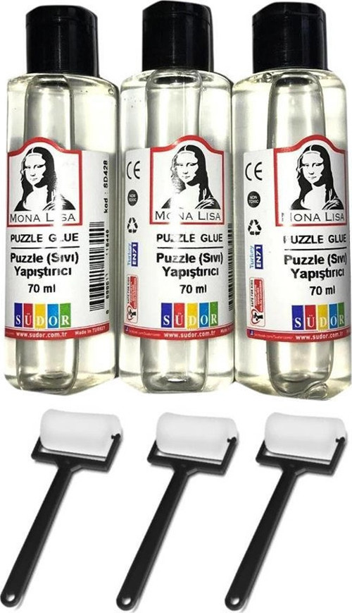 Puzzle Yapıştırıcı 70 ml 3 Adet ve Silindir Sünger Fırça 3 Adet Monalisa Pazıl Yapıştırıcısı