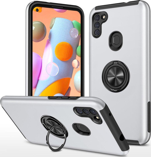 Samsung Galaxy A11 Kılıf Elit Yüzüklü Kapak - Gümüş
