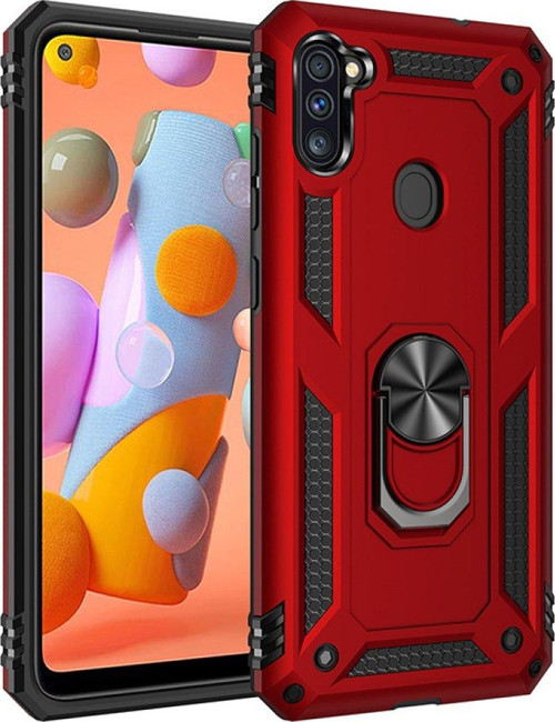 Samsung Galaxy A11 Kılıf Sofya Yüzüklü Silikon Kapak - Kırmızı