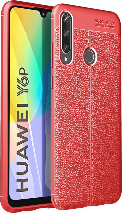 Huawei Y6P Kılıf Focus Derili Silikon - Kırmızı