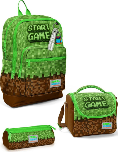 Kids Yeşil Kahverengi High Craft Desenli 3’lü Okul Çanta Seti SET0123776