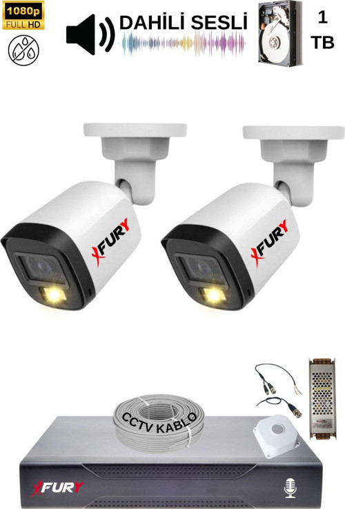 2 Kamera Sesli Gece Renkli Güvenlik Kamerası Full Hd-su Geçirmez Güvenlik Kamerası Seti 1tb