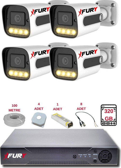 4 Kameralı Set Full HD Gece Renkli Görüş-Cepten İzle-Su Geçirmez Güvenlik Kamerası Seti 320GB