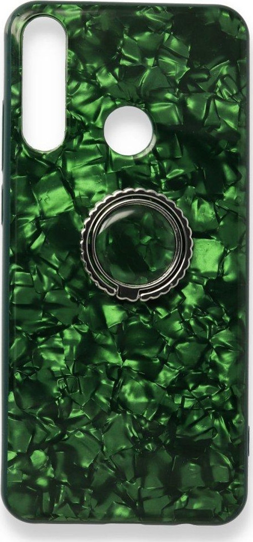 Huawei Y6P Kılıf Marble Yüzüklü Silikon - Yeşil