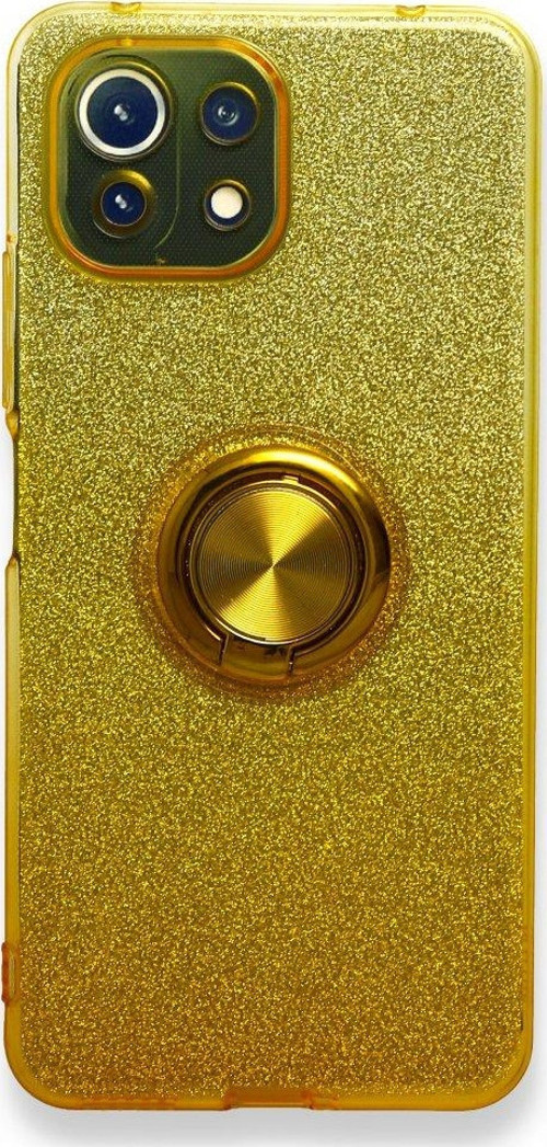 Xiaomi Mi 11 Lite Kılıf Simli Yüzüklü Silikon - Sarı