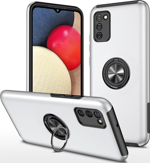 Samsung Galaxy A02S Kılıf Elit Yüzüklü Kapak - Gümüş