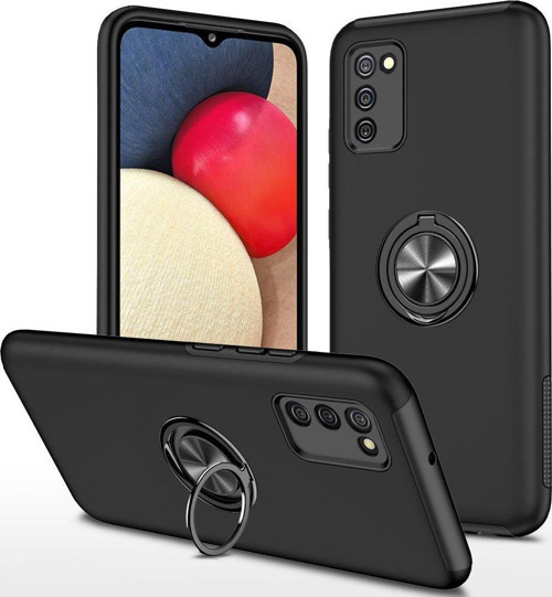 Samsung Galaxy A02S Kılıf Elit Yüzüklü Kapak - Siyah