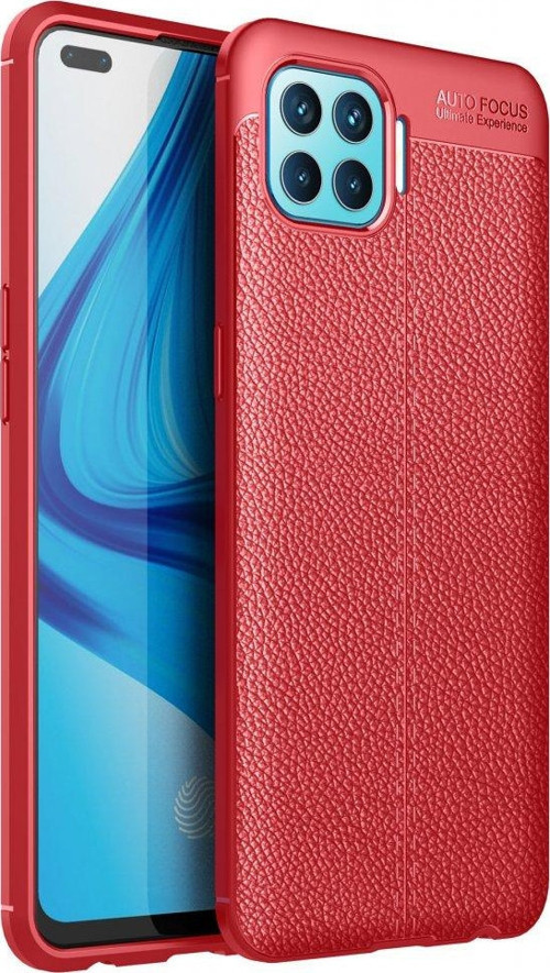 Oppo Reno 4 Lite Kılıf Focus Derili Silikon - Kırmızı