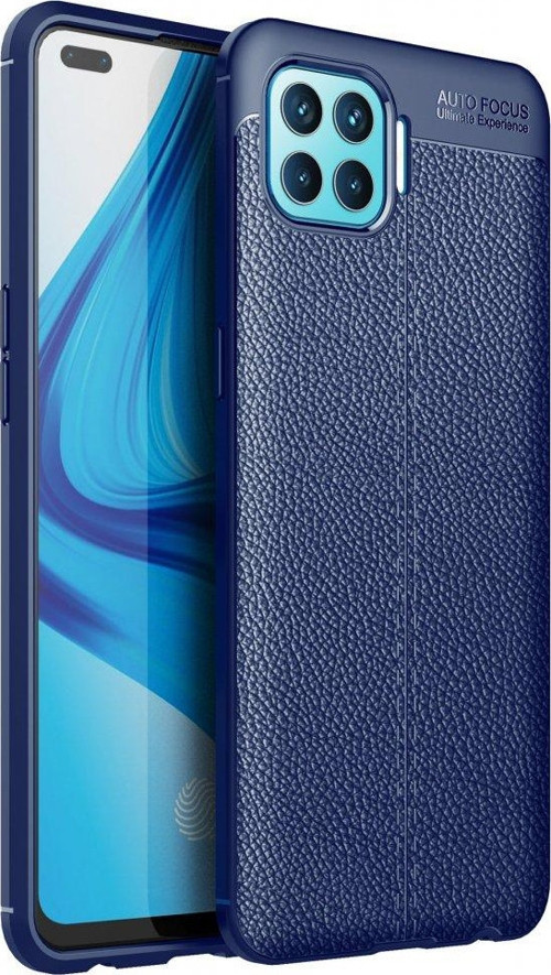 Oppo Reno 4 Lite Kılıf Focus Derili Silikon - Lacivert
