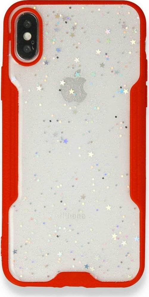 İphone Xs Kılıf Platin Simli Silikon - Kırmızı