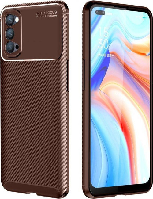 Oppo Reno 4 Kılıf Focus Karbon Silikon - Kahverengi