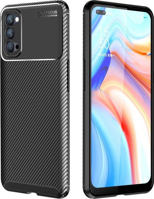 Oppo Reno 4 Kılıf Focus Karbon Silikon - Siyah