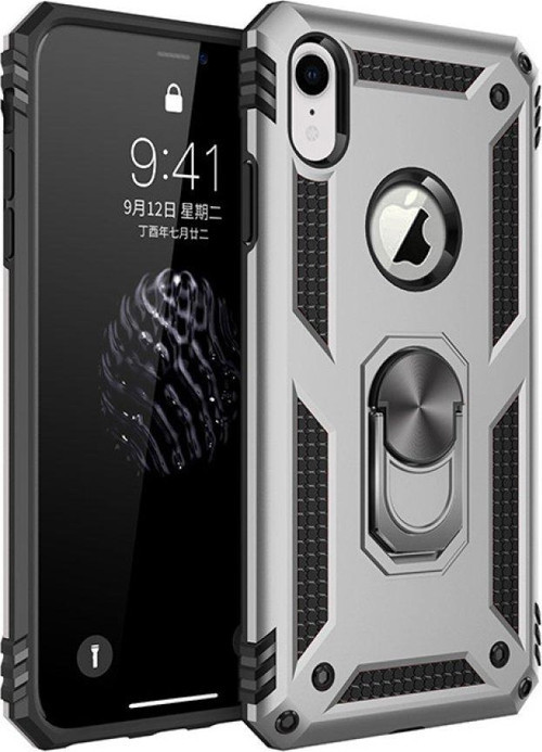 İphone Xr Kılıf Sofya Yüzüklü Silikon Kapak - Gümüş