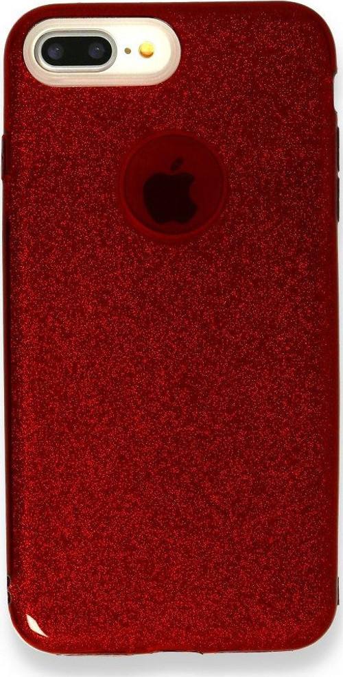 İphone 8 Plus Kılıf Simli Katmanlı Silikon - Kırmızı