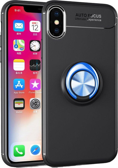 İphone Xs Kılıf Range Yüzüklü Silikon - Siyah-Mavi