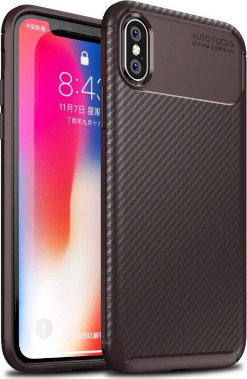 İphone X Kılıf Focus Karbon Silikon - Kahverengi