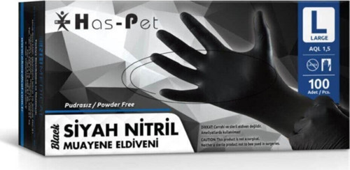 Siyah Nitril Muayene Eldiveni Pudrasız Large 100 Adet