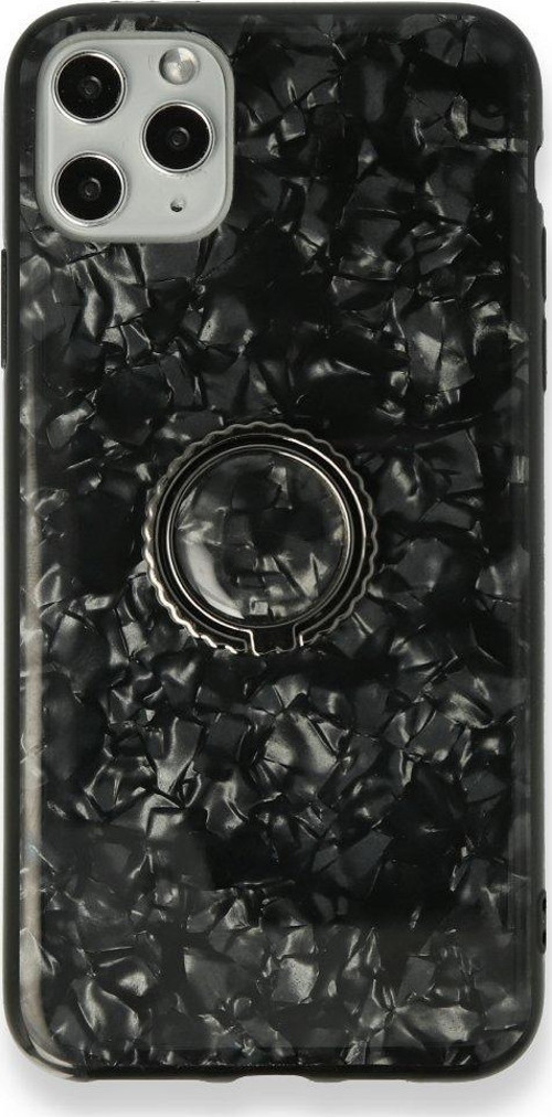 İphone 11 Pro Kılıf Marble Yüzüklü Silikon - Siyah