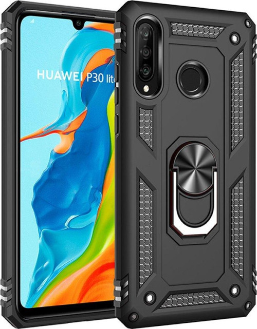 Huawei P30 Lite Kılıf Sofya Yüzüklü Silikon Kapak - Siyah