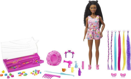 Brooklyn Eğlenceli Saçlar Set HHM39 Barbie "Brooklyn" Roberts Bebek ve 50'den Fazla Saç Şekillendirme Aksesuarıyl
