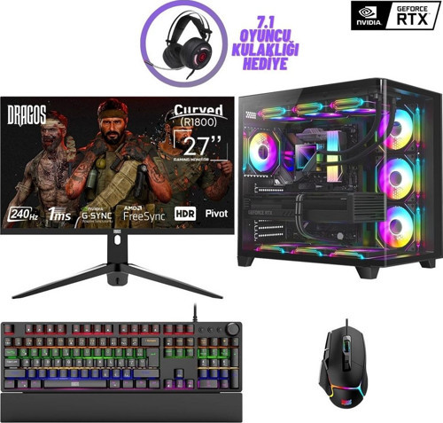 DRx7237 Ryzen 5 5600 32GB 1TB NVMe 8GB RTX4060 27 İnç 240Hz Curved Sıvı Soğutmalı Oyun Hazır
