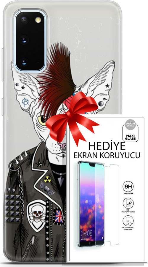 Samsung Galaxy S20 Kılıf Orijinal Seri Punky 06 Punk Kedi Sfenks Koruyucu Kapak Ekran Koruyucu