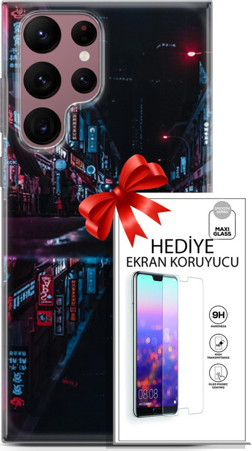 Samsung Galaxy S22 Ultra Kılıf Orijinal Seri Cyberpunk 24 Spa Darbe Emici Kılıf + Ekran Koruyucu