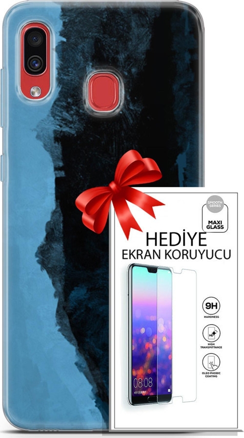 Samsung Galaxy A30 Kılıf Orijinal Seri Nature 24 Mavi Siyah Darbe Emici Kılıf + Ekran Koruyucu