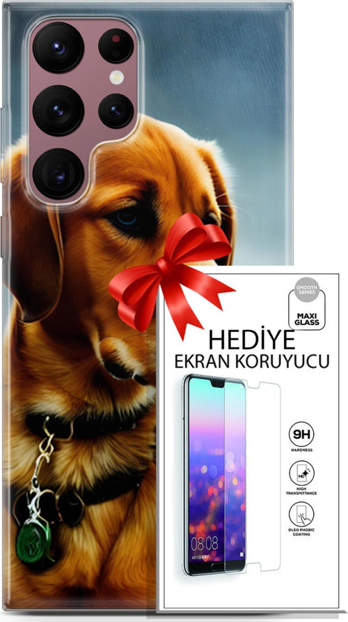 Samsung Galaxy S22 Ultra Kılıf Orijinal Seri Dogs 04 Labrador Silikon Kılıf + Ekran Koruyucu Full Koruma