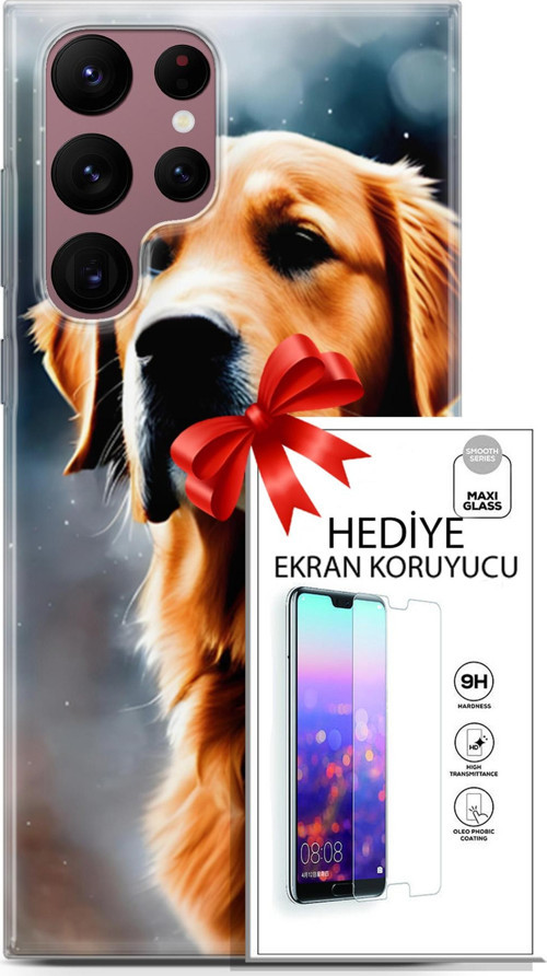 Samsung Galaxy S22 Ultra Kılıf Orijinal Seri Dogs 16 Golden Retriever Hediyelik Kılıf Ve Ekran Koruyucu