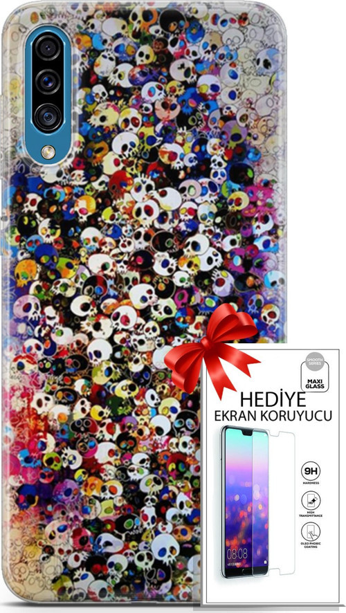 Samsung Galaxy A30S Kılıf Orijinal Seri Cardano 08 Kurukafalar Baskılı Kılıf + Ekran Koruyucu