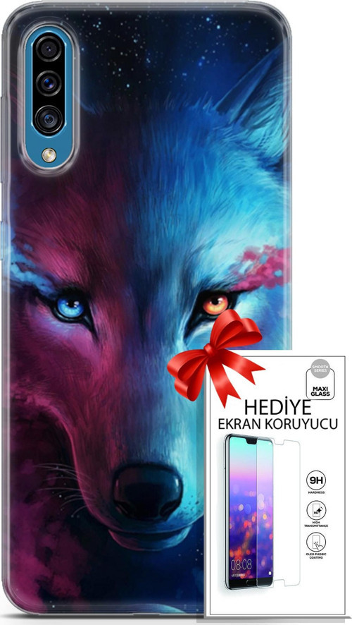 Samsung Galaxy A30S Kılıf Orijinal Seri Cardano 18 Mavi Turuncu Göz Parlak Kılıf + Ekran Koruyucu Fu