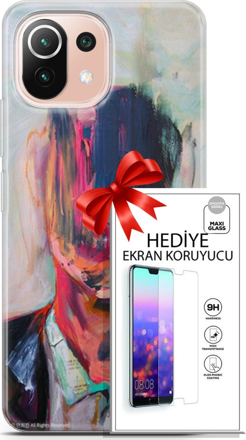 Xiaomi Mi 11 Lite Kılıf Orijinal Seri Soul 22 Acivert Pembe Kap + Ekran Koruyucu