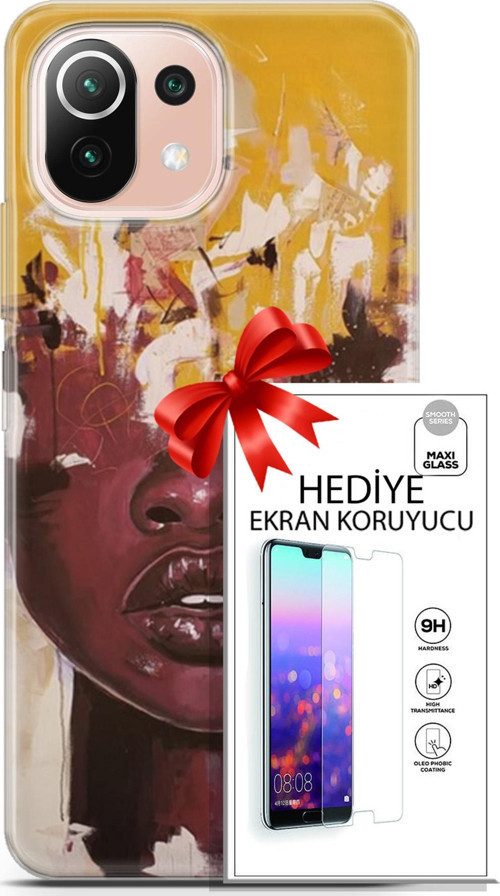 Xiaomi Mi 11 Lite Kılıf Orijinal Seri Soul 23 Sarı Kahverengi Telefon Kabı Ve Ekran Koruyucu