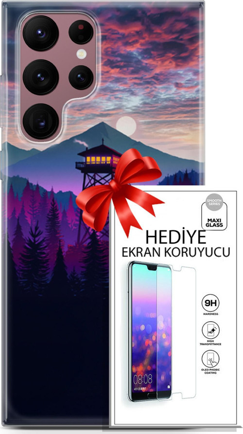 Samsung Galaxy S22 Ultra Kılıf Orijinal Seri Fantasy 17 Orman Kule Yumuşak Kılıf + Ekran Koruyucu