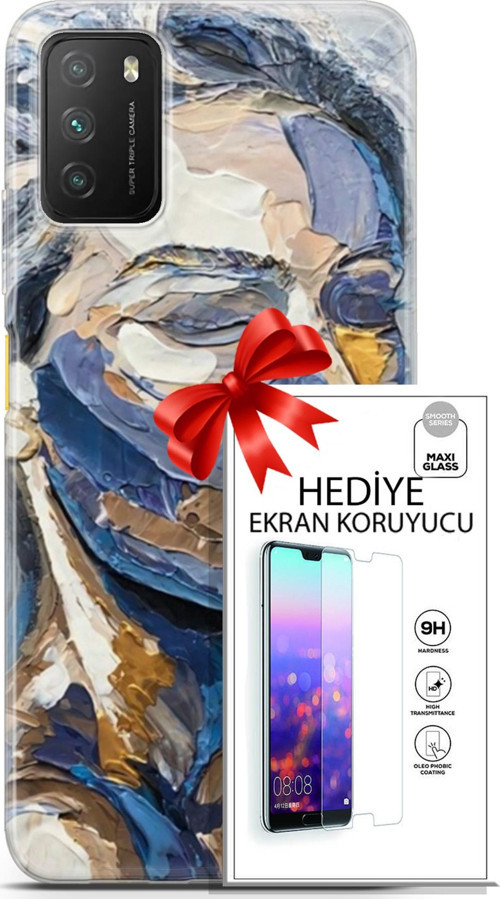 Xiaomi Poco M3 Kılıf Orijinal Seri Soul 06 Mavi Yüz Koruyucu Kapak Ekran Koruyucu
