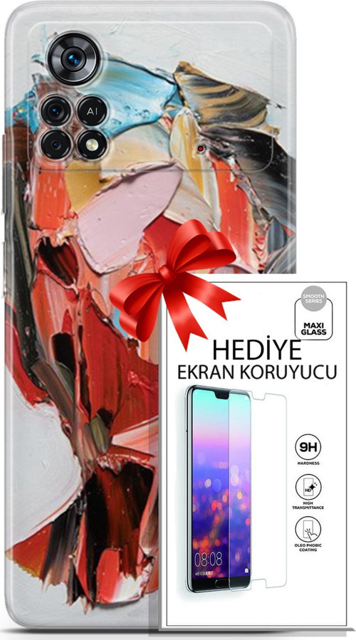 Xiaomi Poco X4 Pro 5G Kılıf Orijinal Seri Soul 09 Pembe Kırmızı Mavi Uv Kılıf Ve Ekran Koruyucu