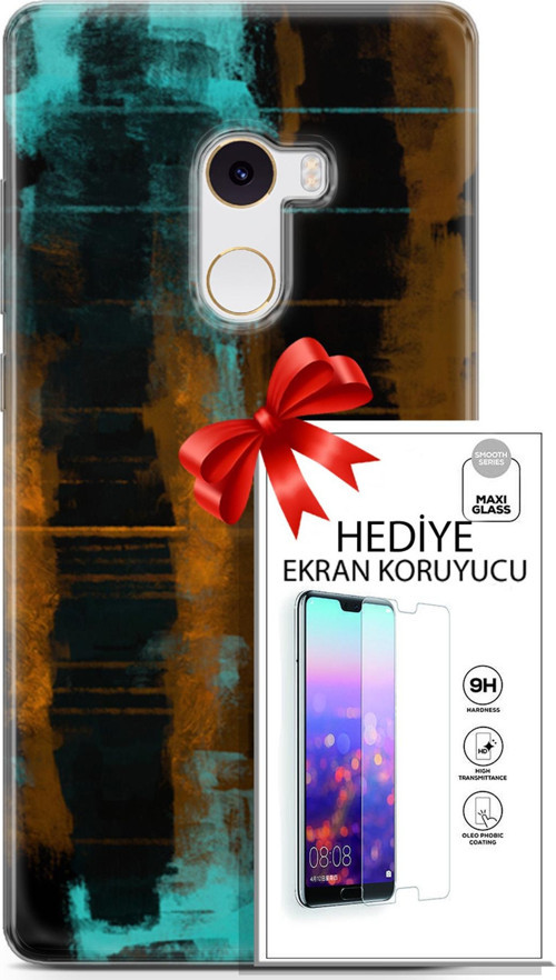 Xiaomi Mi Mix 2 Kılıf Orijinal Seri Nature 05 Turkuaz Siyah Koruma Kılıfı + Ekran Koruyucu