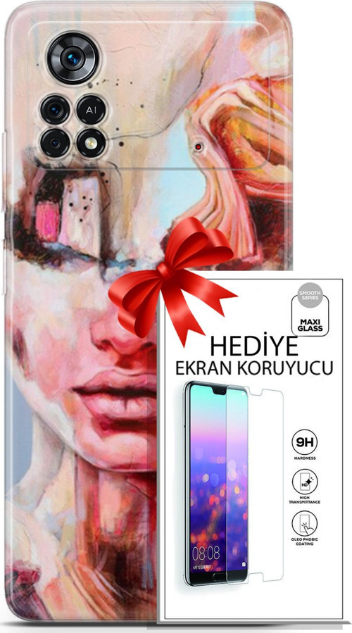 Xiaomi Poco X4 Pro 5G Kılıf Orijinal Seri Soul 14 Beyaz Kırmızı Cover Kılıf + Ön Ekran Koruyucu