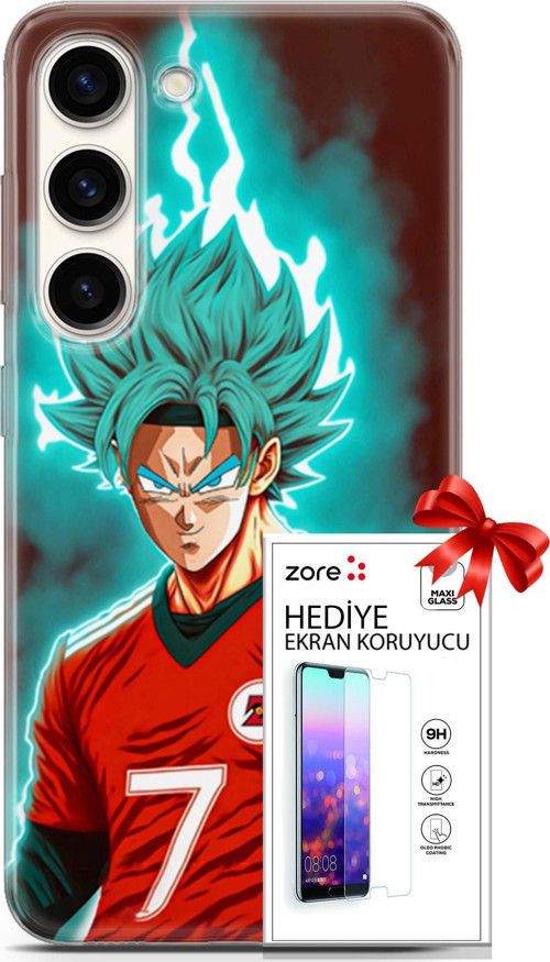 Samsung Galaxy S23 Kılıf Orijinal Seri Supers 04 Goku Mavi Ejderha Silikon Kılıf + Ekran Koruyucu Fu