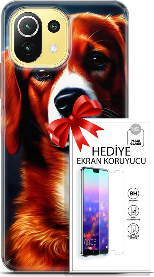 Xiaomi 11 Lite 5G Kılıf Orijinal Seri Dogs 21 Spaniel Darbe Önleyici Kapak + Ön Ekran Koruyucu