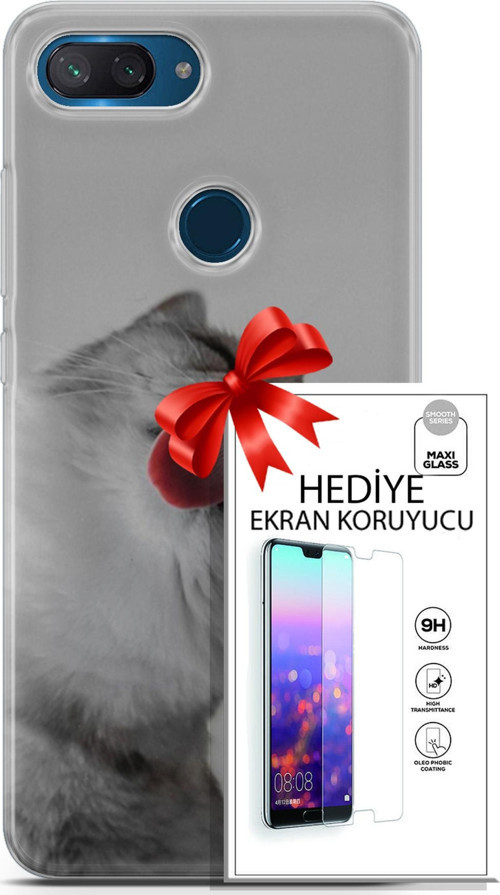 Xiaomi Mi 8 Lite Kılıf Orijinal Seri Scotish-British 07 British Shorthair Desenli Kılıf + Ön Ekran Koruyucu