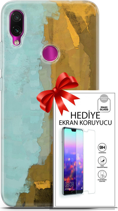 Xiaomi Redmi Note 7 Kılıf Orijinal Seri Nature 25 Su Yeşili Soyulmayan Kılıf + Ekran Koruyucu Full Koruma
