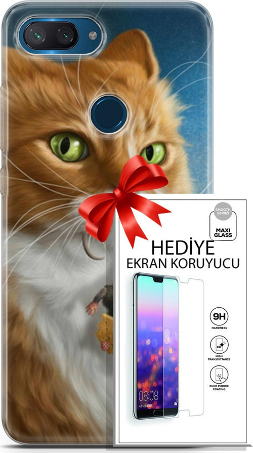 Xiaomi Mi 8 Lite Kılıf Orijinal Seri Scotish-British 14 Sibirya Kedisi Avcı Cover Kılıf + Ön Ekran Koruyucu
